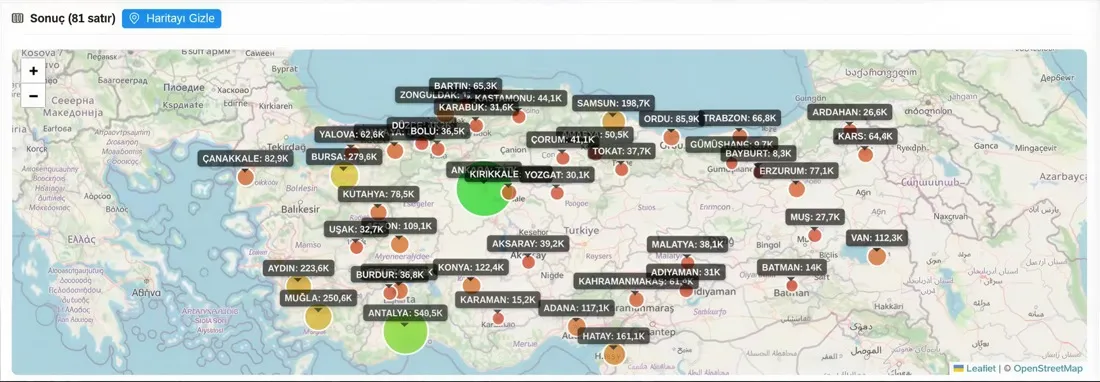 VendiSens AI geographic mapping — Turkey sales performance by city